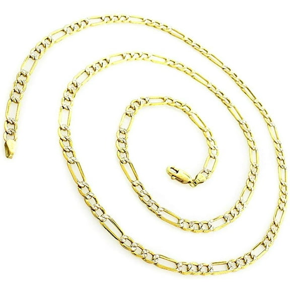 14K Yellow Gold 4.5mm Hollow Figaro Diamond Cut Chain, FREE Microfiber Cloth, Link Mens Womens Necklace, Giorgio Bergamo