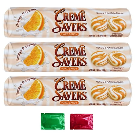 Creme Savers Hard Candy, Orange & Creme Flavor Old Fashioned Swirl Cream Candy Treat, Snacks Stocking Stuffers Gift Basket Party Favor Egg Hunt 1.76 oz  Pack of 3 with 2 Snoep in Beperkte Oplage