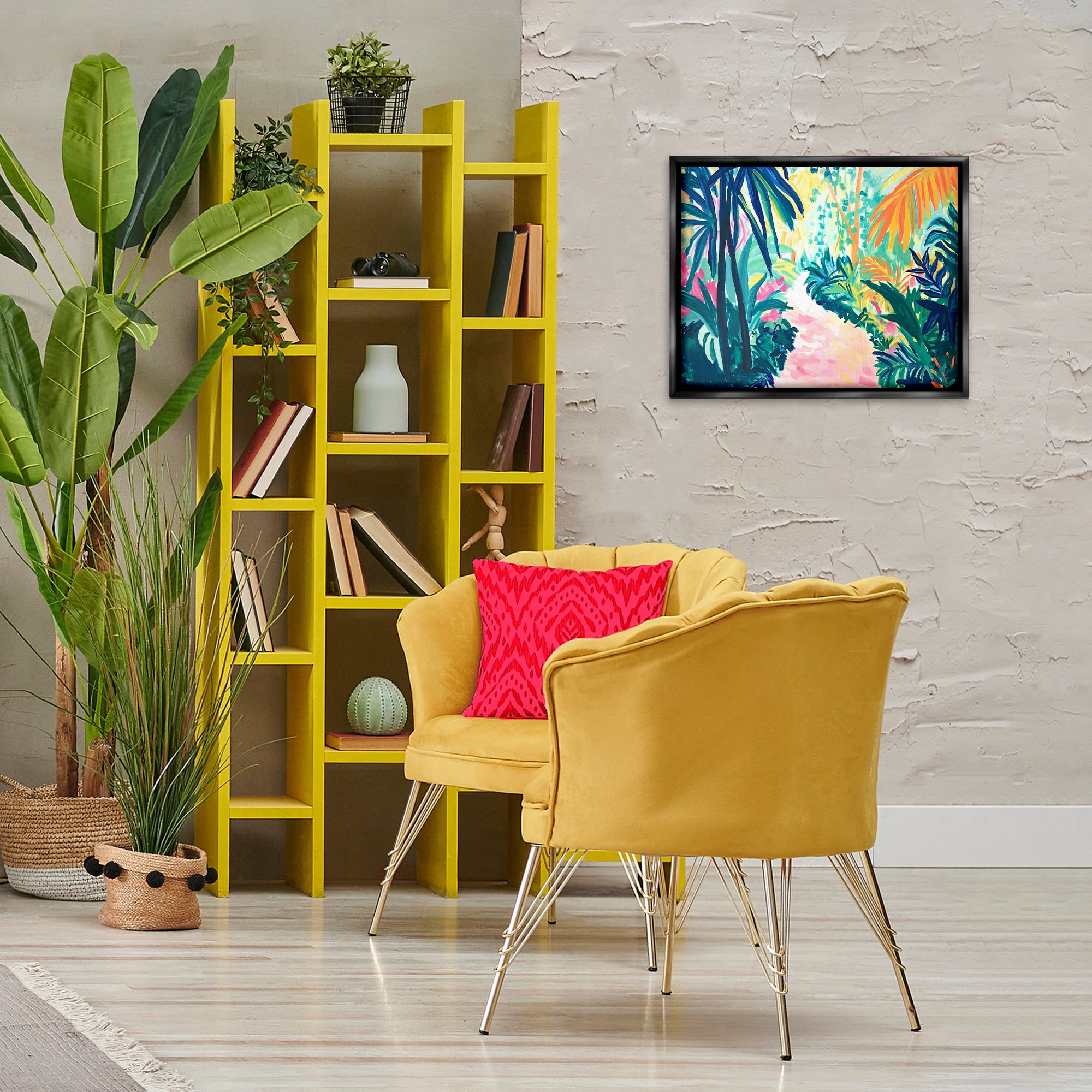 Stupell Industries Garden Of Bright Color Botanical & Floral Painting Black Floater Framed Canvas Art Print Wall Art, 21 x 17