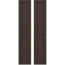 Ekena Millwork 10 1/2"W x 32"H Americraft Three Board Exterior Real Wood Two Equal Panel Framed Board-n-Batten Shutters (Per Pair), Raisin Brown