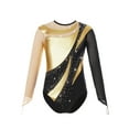 thumbnail image 5 of Aiihoo Kids Girls Shiny Rhinestones Gymnastics Leotard Long Sleeve Ballet Dance Bodysuit Skating Jumpsuit Dancewear Gold 8, 5 of 7