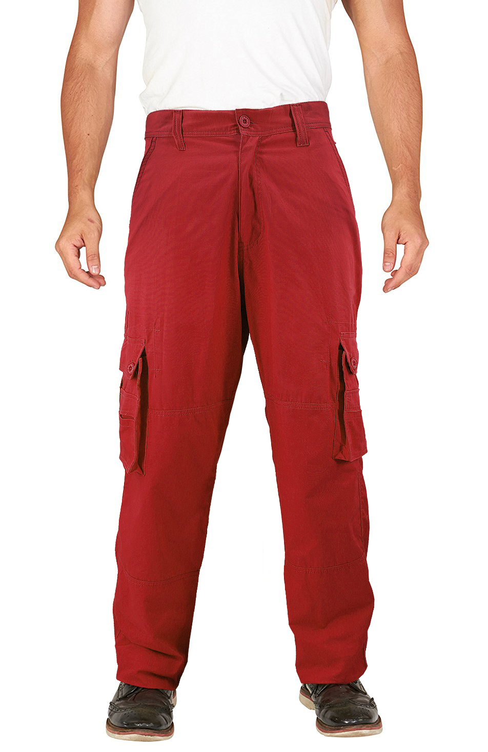 red utility pants