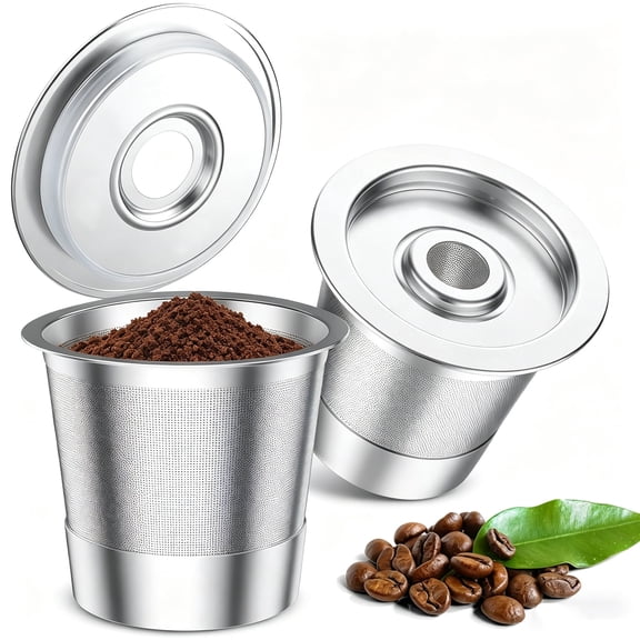 2 Pack K Cup Reusable Coffee Pods, Stainless Steel Refillable K Cup, Metal K Cups Coffee Pods for Coffee Maker, K Cup Filters, Eco-Friendly, BPA-Free