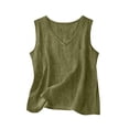 thumbnail image 2 of Women's Cotton Linen Tank Top, V Neck Sleeveless Casual Blouse with Chest Pocket, Oversized Breathable Top for Women, Beach Wear, Daily Casual Outfits and Layering Essential-Green, 2 of 5