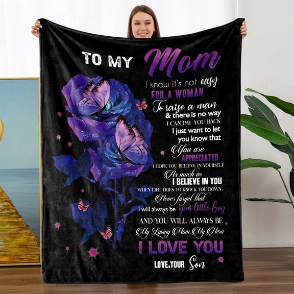 AMZLAL To My Mom Sentimental Blanket (50x60in) - Heartfelt Gift from Son with Appreciation Message, Warm & Soft Throw Blanket