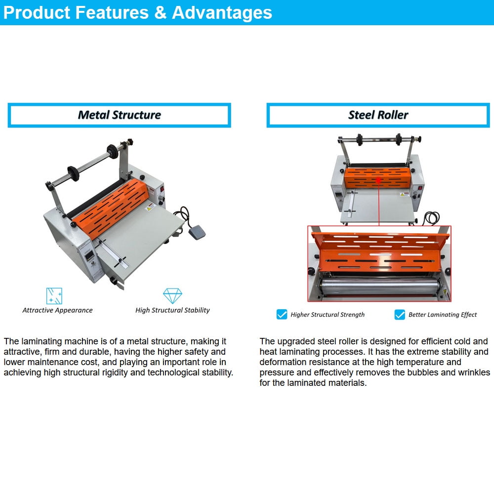 16'' Electric Steel Roller Thermal Laminator Single and Double Side Hot Roll Laminating Machine