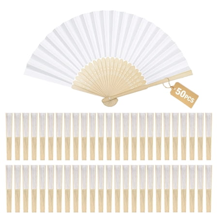 50 packs Blank Foldable Paper Hand Fan, Handheld Hand Held Fan Bulk, Small Hand Fans DIY Painting Blank Paper Fan, Abanicos de Mano Portable Folding Fans for Wedding Favors Party Guest Gift Decoratio