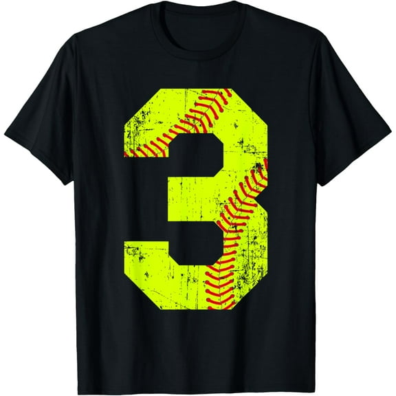 Vintage Softball 3 Jersey Number T-Shirt
