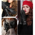 thumbnail image 6 of Women's Winter PU Leather Gloves with Touchscreen, Wool Lining, Cross-Over Wrist, Wind-Resistant Cold Weather Driving Gloves for Phone, Commuting & Outdoor Use, Black - L, 6 of 6