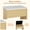 Natural Wood White, variant on Modern Black Vanity Desk with Mirror and LED Lights 3-Color Adjustable Lighting 4 Drawers Natural wood color block Natural Wood White