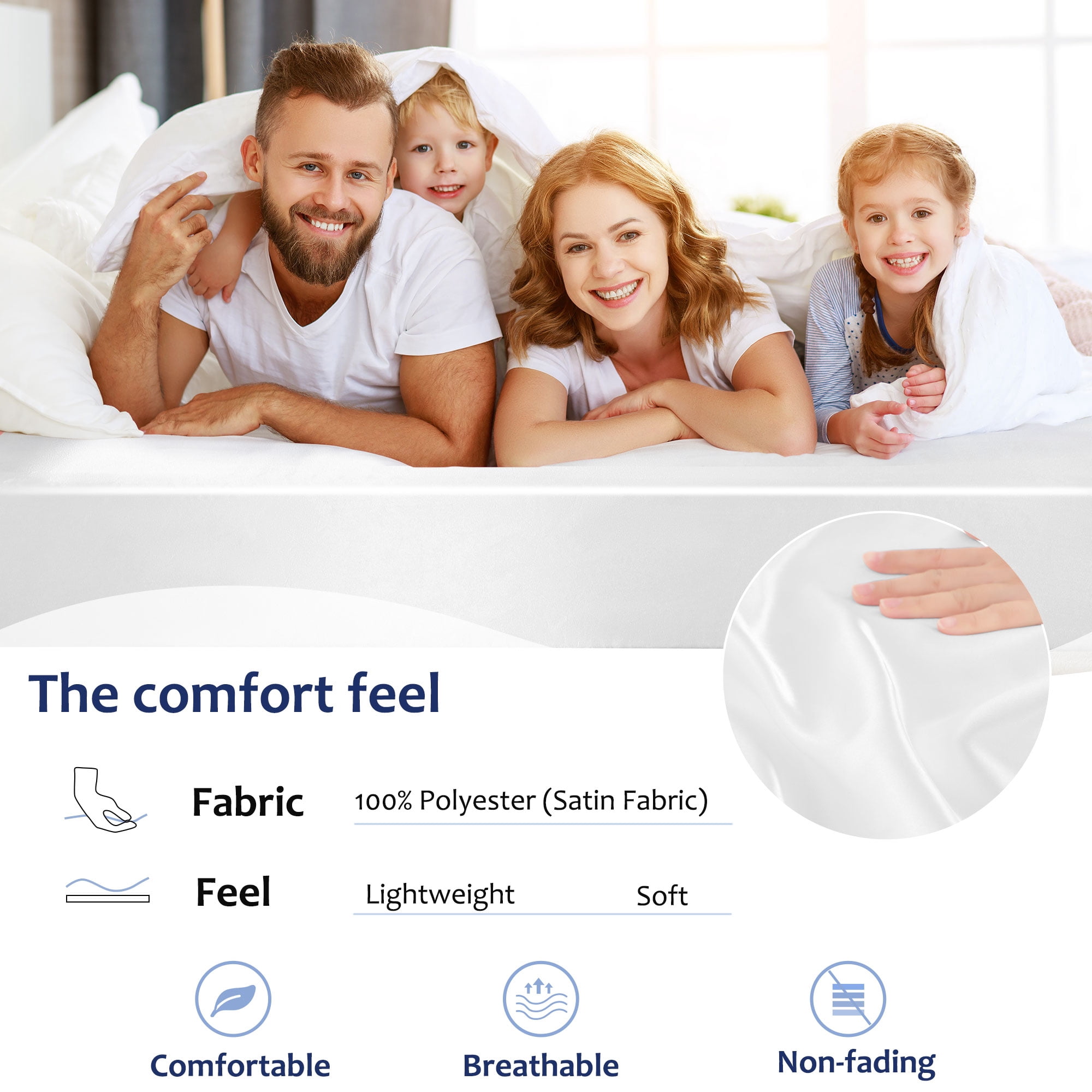 Unique Bargains 12" Large Pocket Satin Silk Fitted Sheet King Pearl White