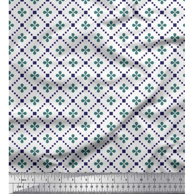 Soimoi Blue Rayon Crepe Fabric Jaal Jamdani Print Fabric by Yard 46 Inch Wide