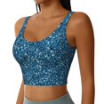 thumbnail image 2 of Gukieu Blue Glitter Print Women's Sports Vest, Low-neck U-shaped Removable Pad Sports Bra for Yoga, Exercise, Dance-X-Large, 2 of 8