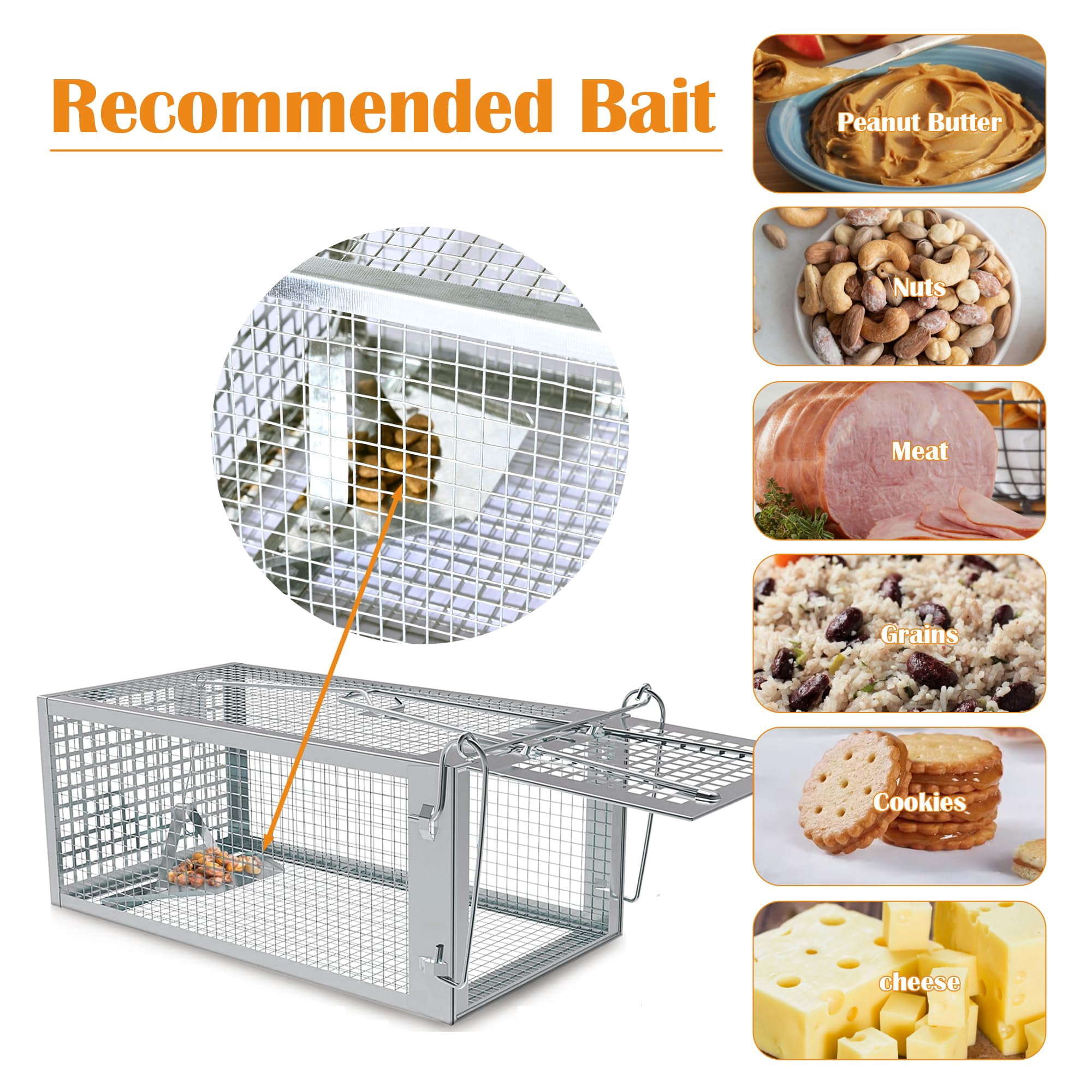 2-Pack Humane Live Catch Mouse Trap Cage, Galvanized Steel Reusable Rodent Trap with Auto Lock Door