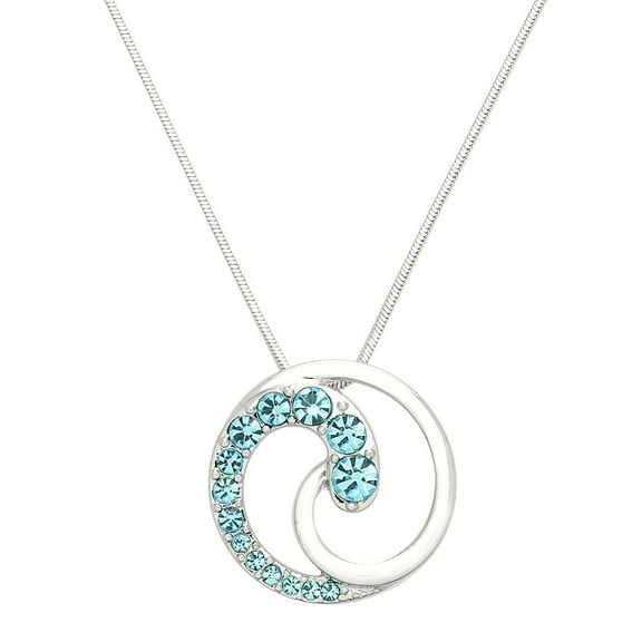 Ocean Wave Pendant Necklace Rhinestone Crystal Rhodium Plated 17 Inch Snake Chain J0940