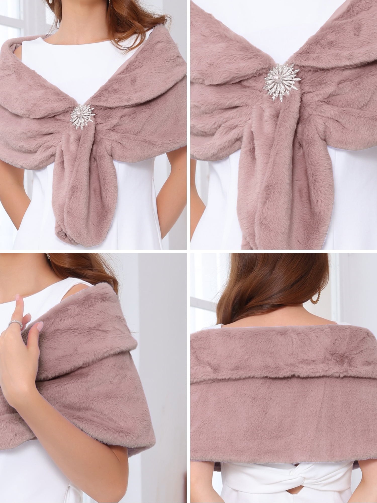 DARING DIVA Women's Elegant Faux Fur Shawl Wrap Cape 2XL Sandalwood red