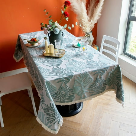 

Tablecloths For Rectangle Tables Thicken Leaf Jacquard Table Cloth With Tassel Washable Durable Table Covers For Party Banquet Picnic Garden Balcony Dustproof Cover-Green-140x200cm(55x79 )