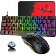 ZIYOULANG 60% Mechanical Keyboard Compact 62 Keys Wired USB C 19 Rainbow Backlight Effects Gaming Keyboard + 6400 DPI RGB Backlit Gaming Mouse + Mouse Pad, For PC,Laptop,MAC (Black/Blue Switch)