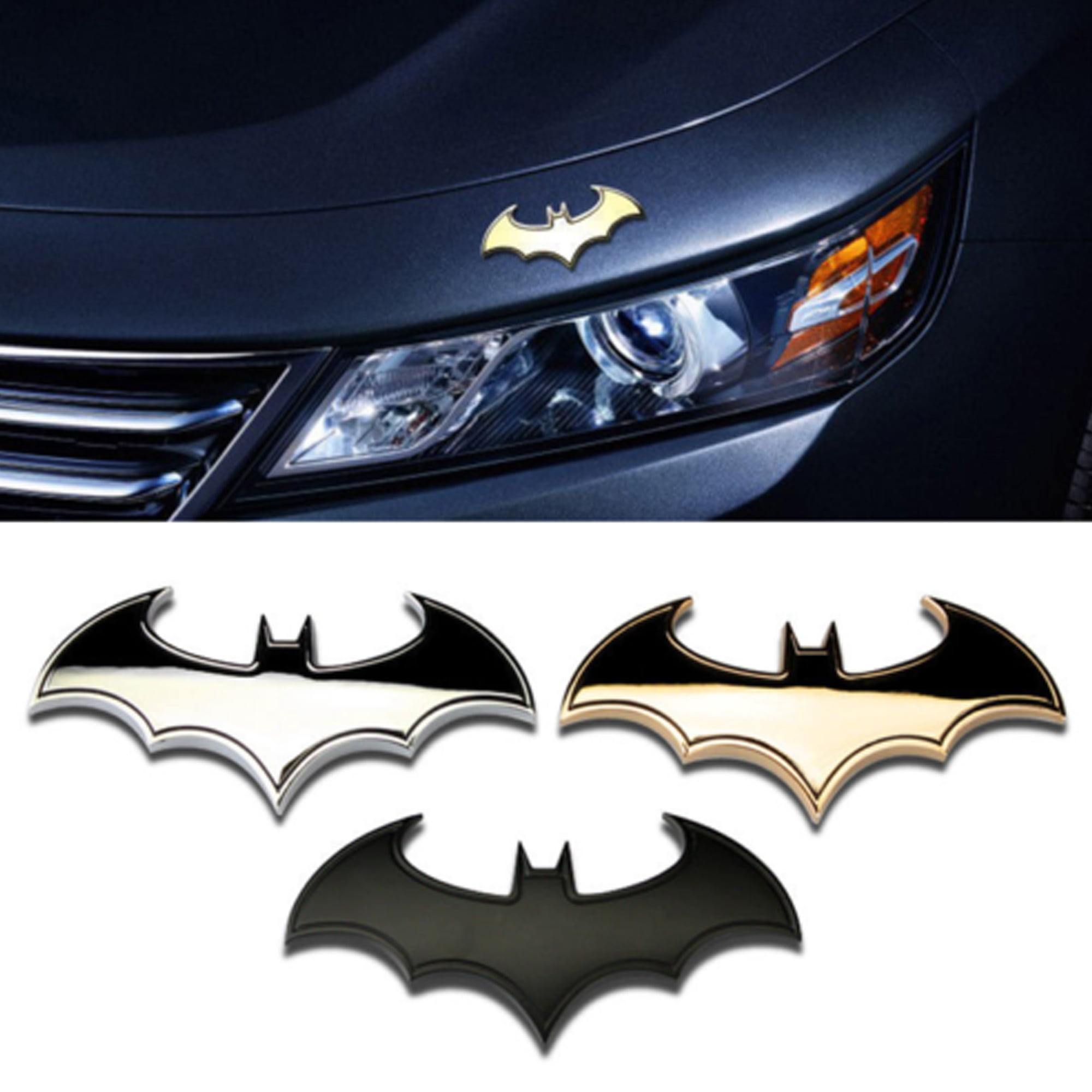 Cool 3D Metal Bat Auto Logo Car Sticker Metal Batman Badge Emblem Tail Decal, Size: One size, Gold