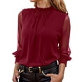 thumbnail image 3 of CAIXIA Womens Chiffon Blouse Long Sleeve High Neck Sheer Mesh Elegant Work Office Dressy Top with Smocked Cuffs Business, 3 of 6
