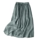 thumbnail image 1 of Falda midi vintage de lino para mujer: falda de verano de color liso con cintura elástica, poliéster, tallas M-XXL., 1 of 3