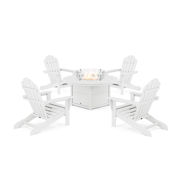 Trex Outdoor Furniture 5-Piece Monterey Bay Adirondack Conversation Set with Fire Pit Table in Classic White
