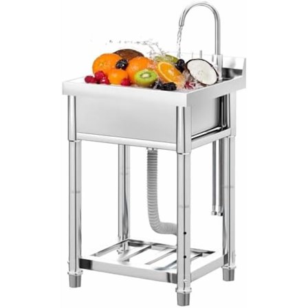Commercial Stainless Steel Kitchen Freestanding Sink, Single Bowl Universal Sink with Faucet, Suitable for Restaurants, Farms, Laundry Rooms and Outdoors$$Tools & Hardware Other