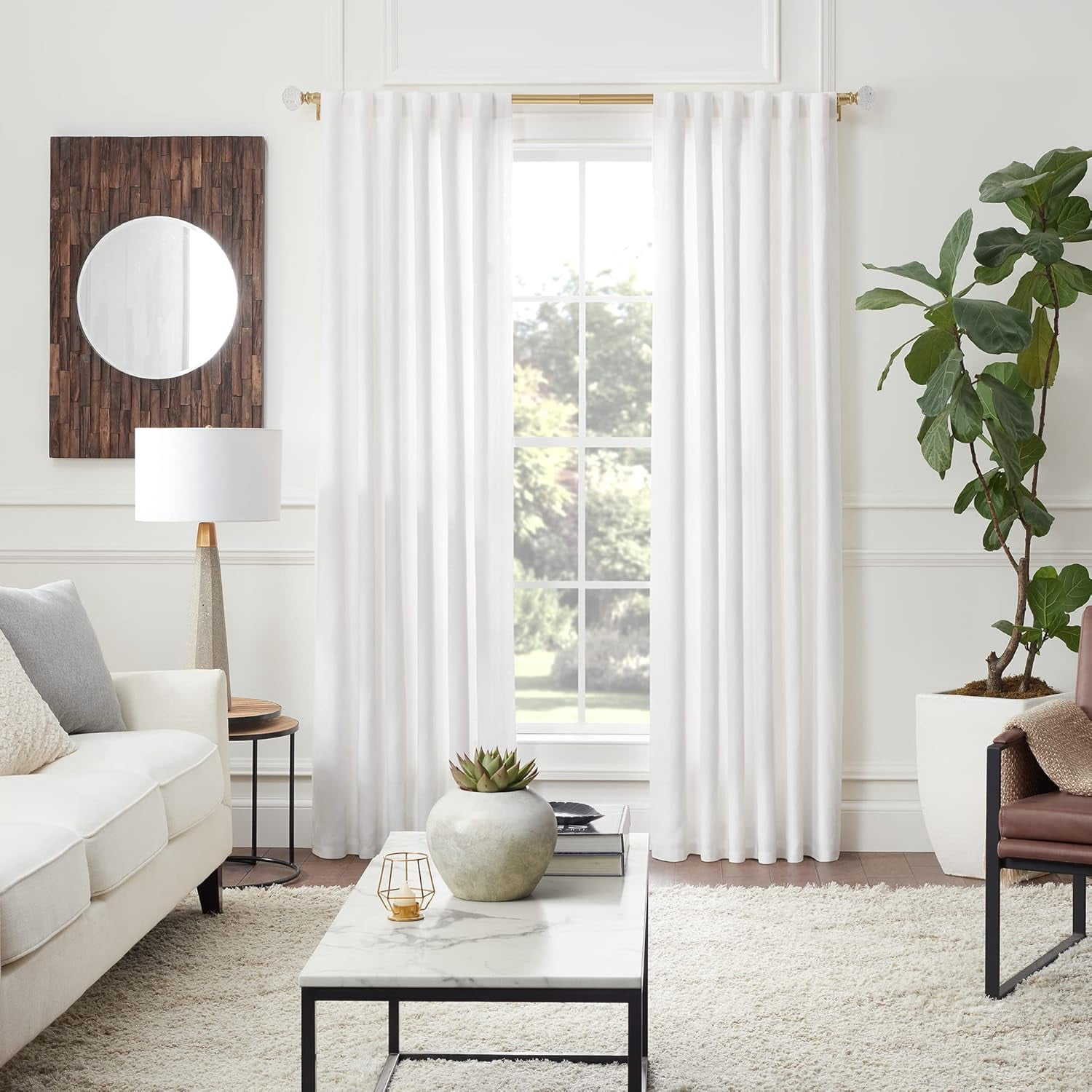 MODE Premium Collection Adjustable Single Curtain Rod Set with Round Cut Crystal Finials, Fits 24” to 60” Windows
