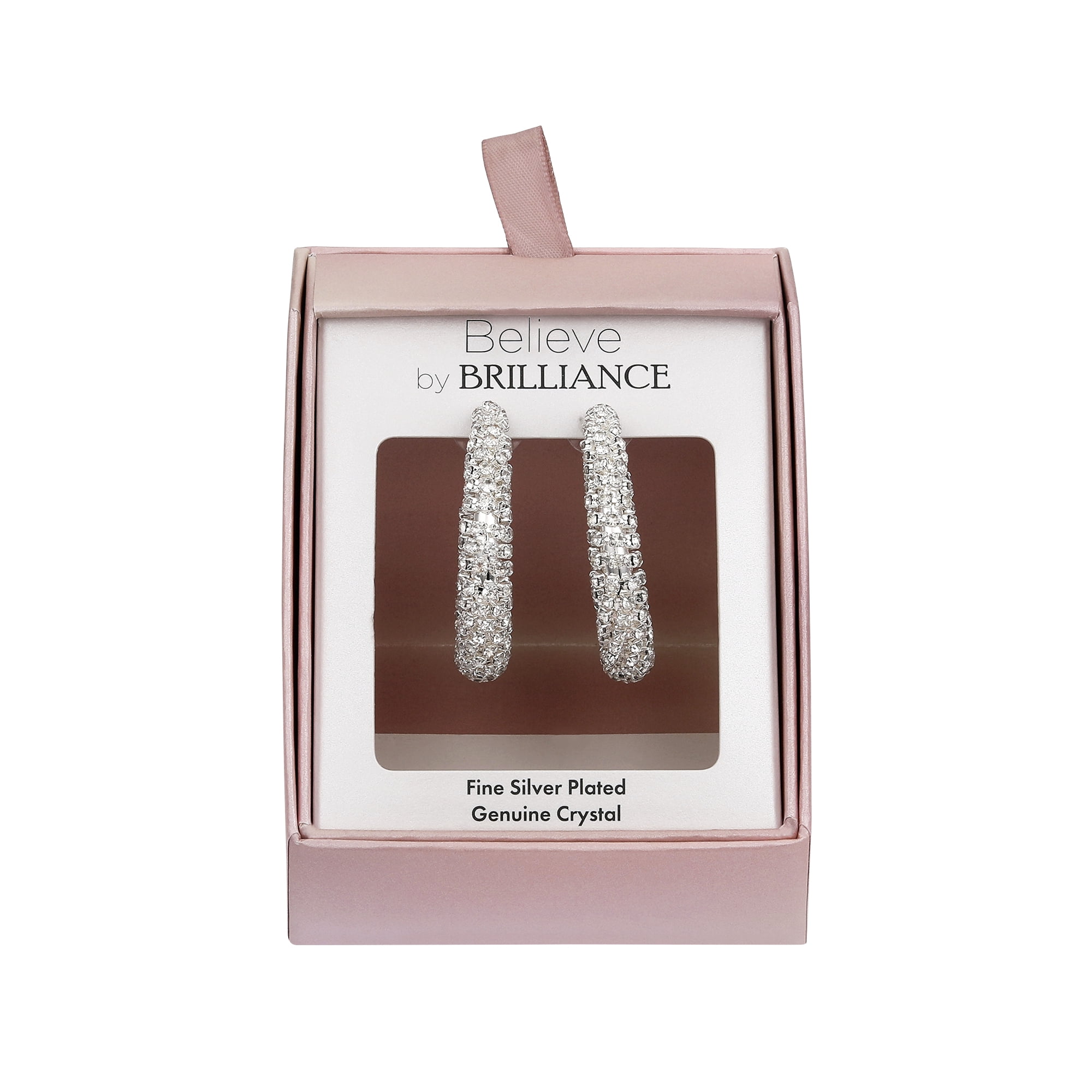 Believe by Brilliance Women's Fine Silver Plated Crystal Chunky Post Hoop Earings