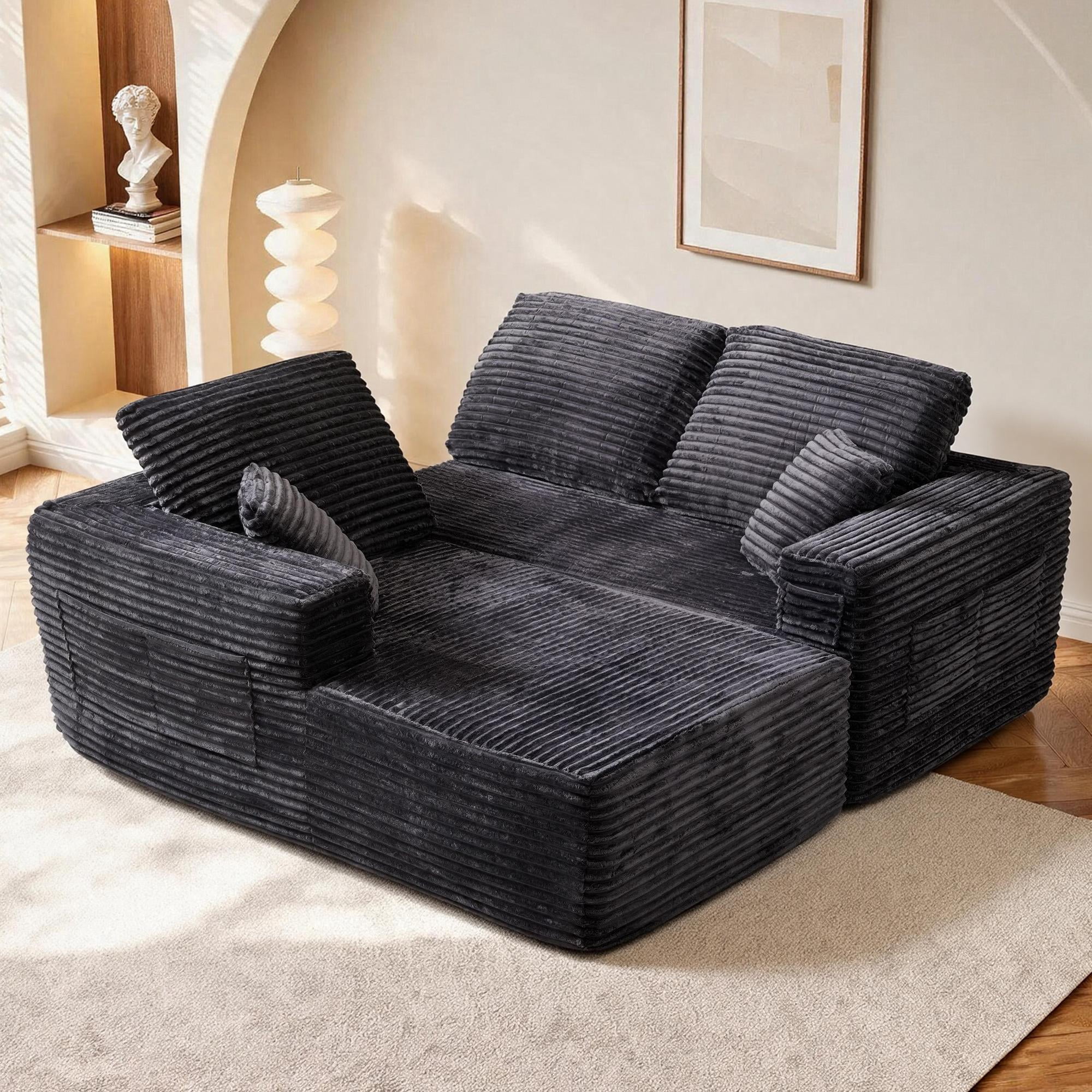 HOQBN 100.39" Cloud Sectional Couch with R-Shape Chaise,Modern Modular Sofa with Deep Seat,No Assembly Required,Compressed Packaging for Living Room Grey