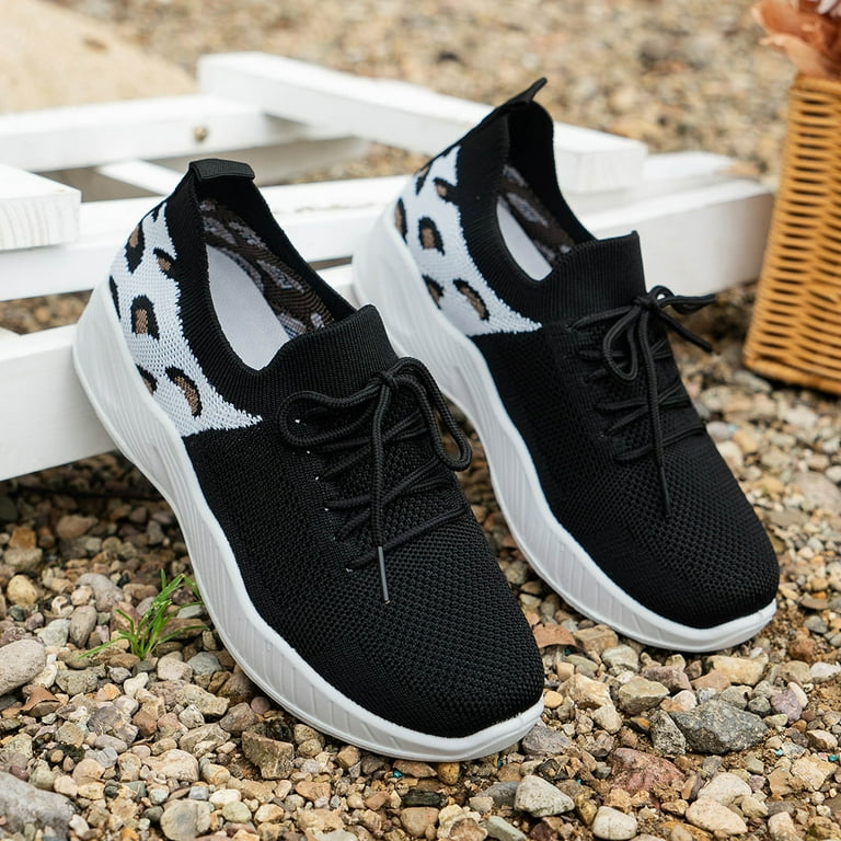 Arch Support Sneakers for Women Women s Lace Up Travel Soft Sole Flat Comfortable Shoes Outdoor Leopard Print Mesh Runing Sports Breathable Shoes Vintage Sneakers Women Womens Hiking Shoes Walmart