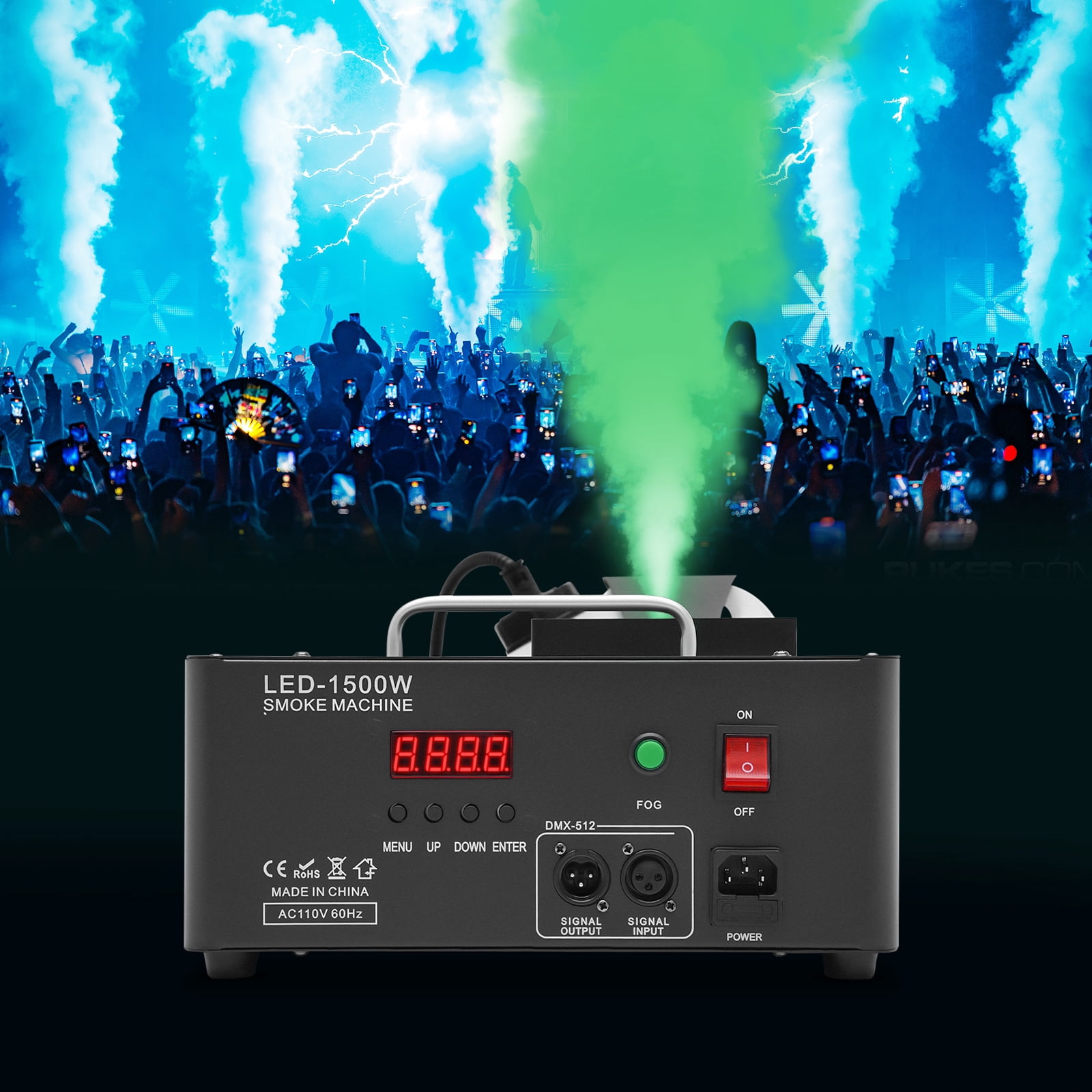 1 PCS Black 1500W Smoke Fog LED RGB DMX Vertical Spray Stage Light Fogger Effects Machine(Model), Product Size:  42*32*24cm/16.54*12.6*9.45 in