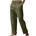 thumbnail image 2 of Pantalones largos para hombre, de color liso, informales, a la moda, con cordón, botones, ventilados, holgados, rectos, de poliéster., 2 of 9