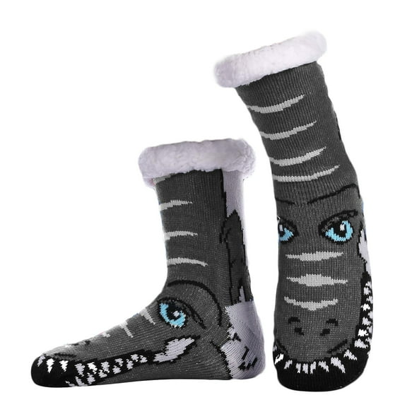 Arlun 1 Pair Men's Fuzzy Slipper Socks Cute Crocodile Graphic Soft Cozy Fluffy Grips Socks Winter Warm Non Christmas Mid-Calf Casual Socks for Christmas Gifts Grey One Size