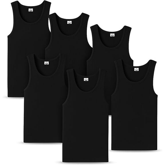 Diamond Star Men's Undershirts (Pack of 6) - Soft Cotton Blend, Tag less Tank Tops Cotton Spandex Undershirts Sleeveless, A-Shirt Crew Neck - Comfortable Fit