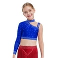 thumbnail image 1 of Runhomal Kids Girls Shiny Rhinestone Irregular Shoulder Lyrical Modern Latin Jazz Ballet Dance Crop Tops Athletic Shirts Blue 10, 1 of 7