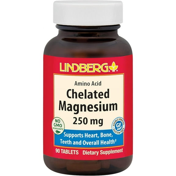 Chelated Magnesium 250 mg | 90 Tablets | Non-GMO, Gluten Free Supplement | By Lindberg