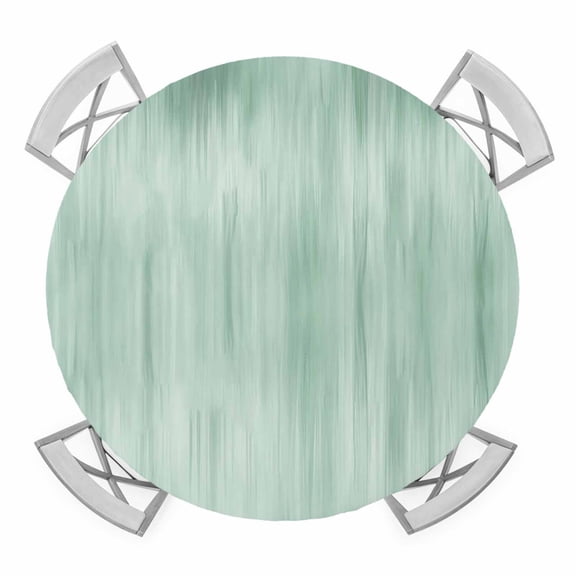 Elastic Fitted Round Tablecloth, Green Waterproof Stretch Table Cover for 55"-60" Tables, Modern Abstract Art Ombre Striped Washable Outdoor Tablecloths for Patio, Picnic, Camping