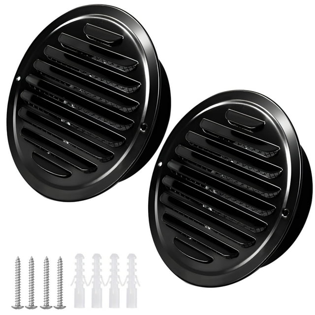 2 Pcs Round Vent Covers, 4 Inch Stainless Steel Air Vents, Louvered Grille Covers with Built-in Screen Mesh for 4 Inch Vent Systems, Easy Installation, Wind and Rain Protection