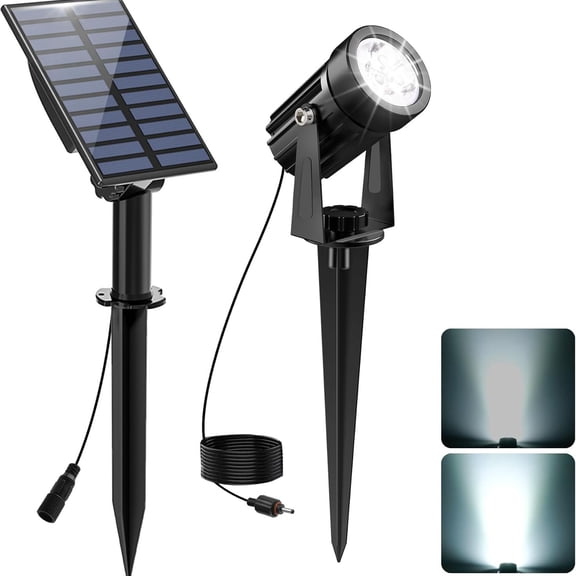 HIBIBUD Solar Spot Lights Outdoor, Solar Landscape Spotlights Ip65 Waterproof 9.8Ft Cable,Auto On\/Off Outdoor Wall Lights for Garden Yard Driveway Porch Walkway Pool (6000K White)
