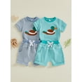 thumbnail image 3 of BemeyourBBs Newborn Baby Boy Duck Outfits Cute Infant Boys Summer Clothes Mallard Embroidered Striped Crew Neck Short Sleeve Romper and Shorts 2 Pcs Set, 3 of 9