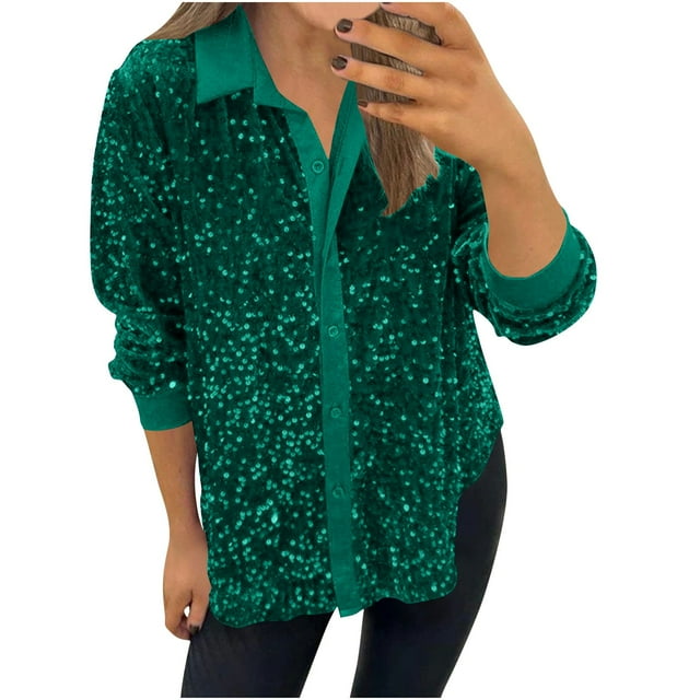 Tnhcen Blazer Décontracté à Boutons pour Femmes Manches Longues à Franges à Sequins - Hauts de Fête Grande Taille P-3TG