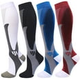 thumbnail image 1 of 4 Paires de Chaussettes de Compression pour Hommes et Femmes 20-30 mmHg Bas de Compression (Noir+bleu+blanc+rouge, TTG-3TG), 1 of 5