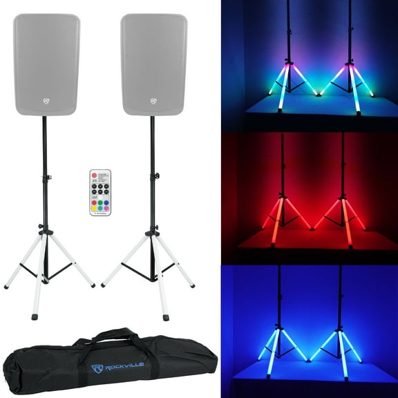2) Rockville PARTY STAND LED DJ Tripod Speaker Stands RGB Remote Sound Activated
