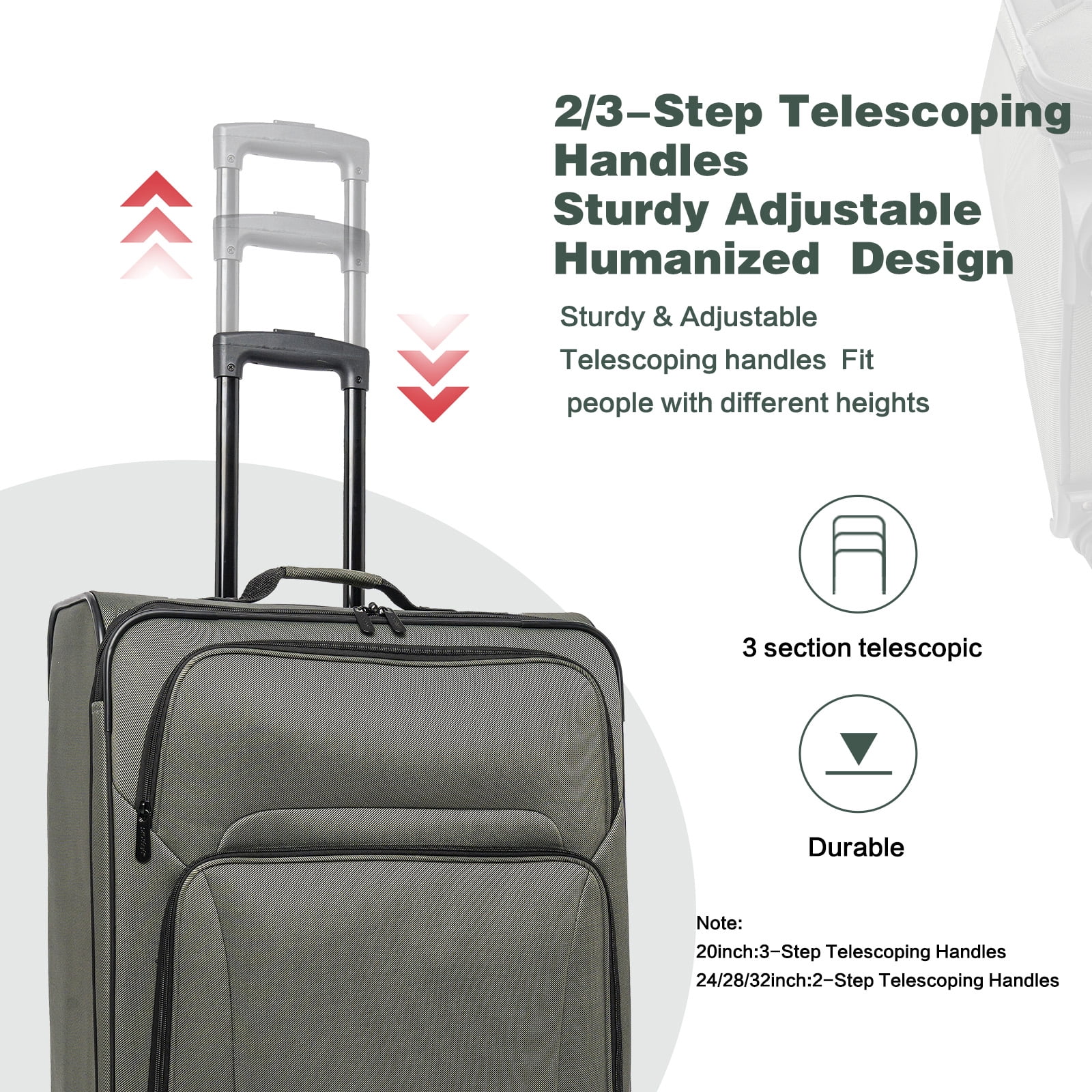 3 Piece Set Suitcase with Duffel Bag Softside Lightweight Luggage Travel Set