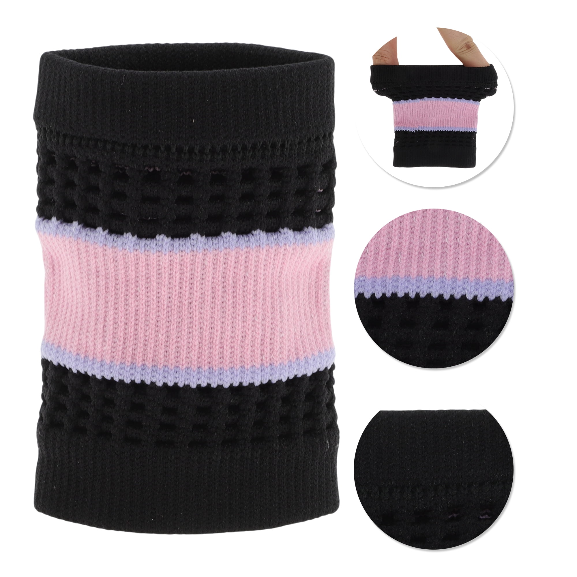 Unique Bargains Durable Perspiration Wicking Wrist Sweatbands 1 Pc Black Pink