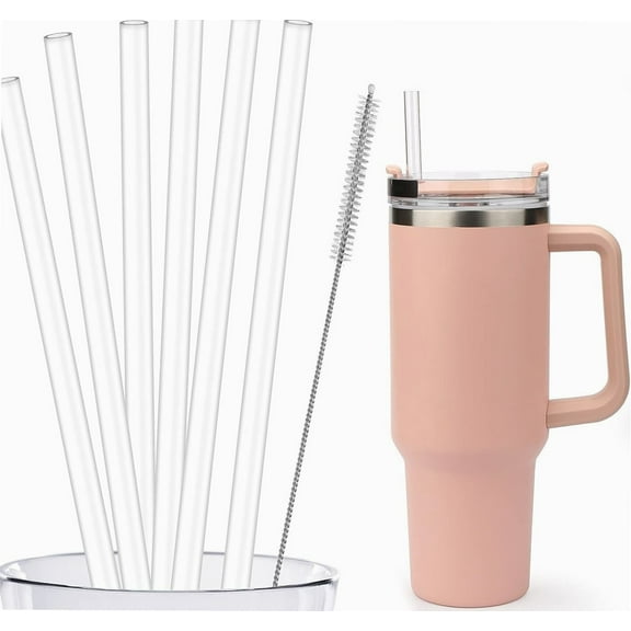 6-Pack Replacement Straws for 40oz Tumblers, Reusable Clear Straws with Cleaning Brush