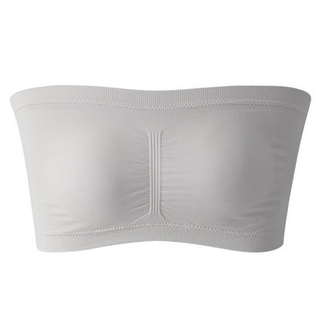 LAST CLANCE SALE! Women Bandeau Bra Padded Strapless Brarette Bra Seamless Bandeau Tube Top Bra  Gray  48/110CD 50/115AB