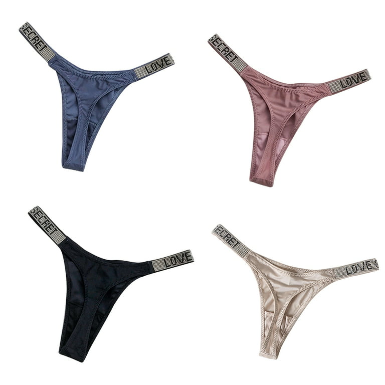 Women Sexy Underwear Rhinestone Letter Thongs V-string T Back Low