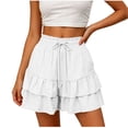 thumbnail image 4 of Qgtaibl Womens Loose Fit Flowy Shorts Fashion High Waisted Tiered Ruffle Shorts Casual Elastic Waist Drawstring Shorts with Pockets for Party Outdoor White XXL, 4 of 7
